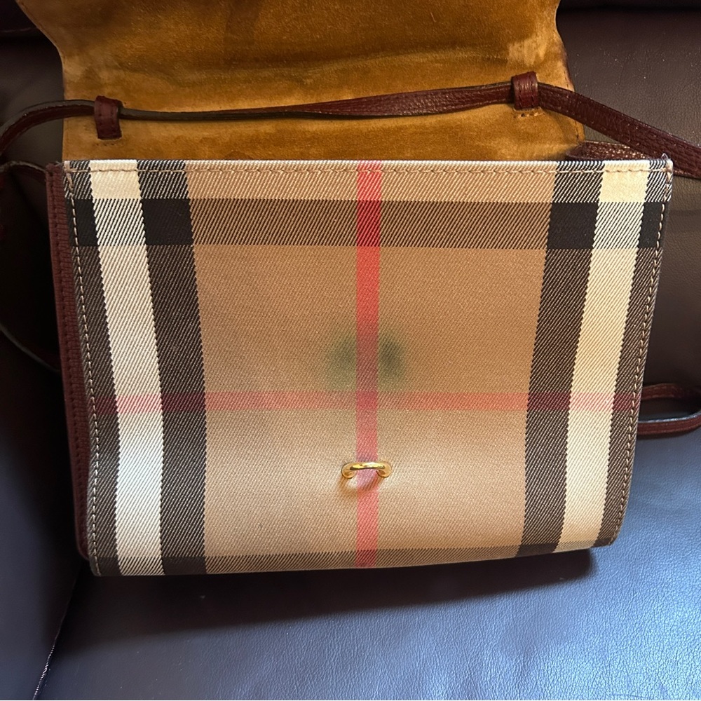 Burberry Macken Women Mahogany Red Crossbody Bag Leather Check Print Messenger - Picture 6 of 12